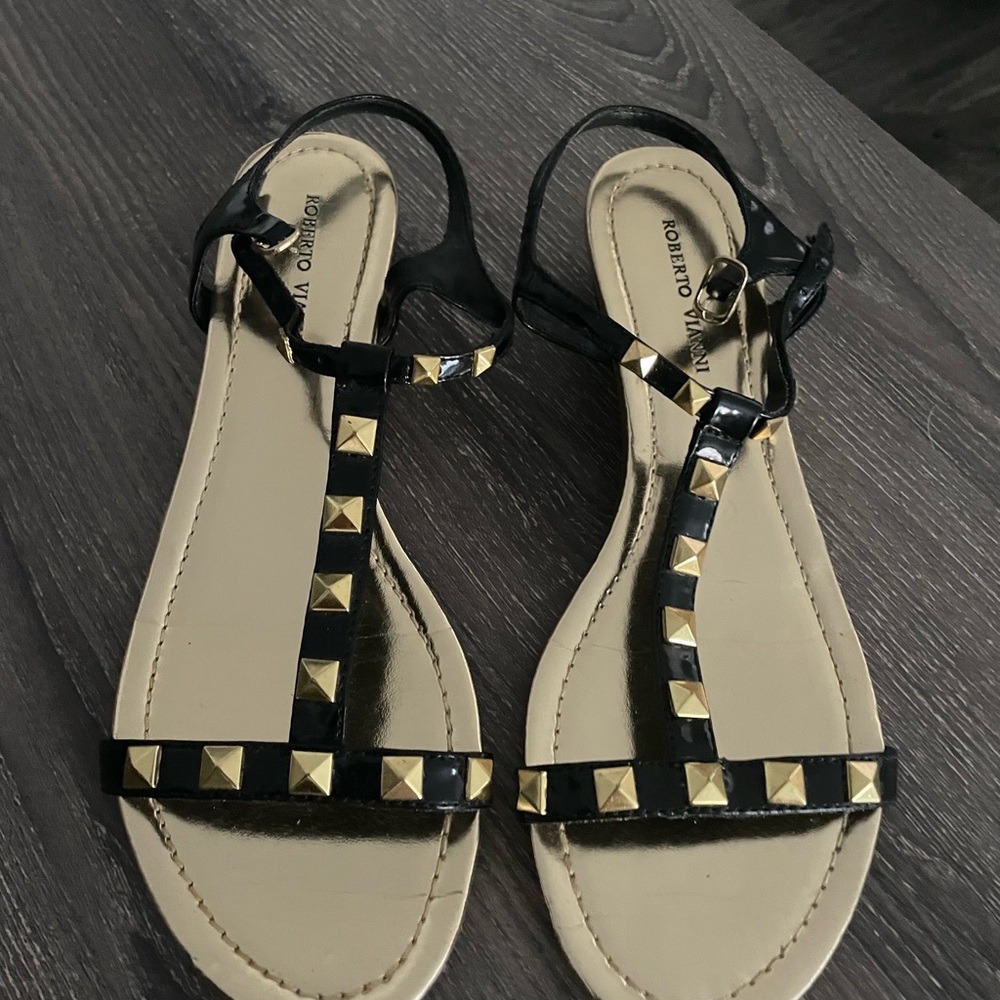 Roberto Vianni Black and Gold Studded Sandals